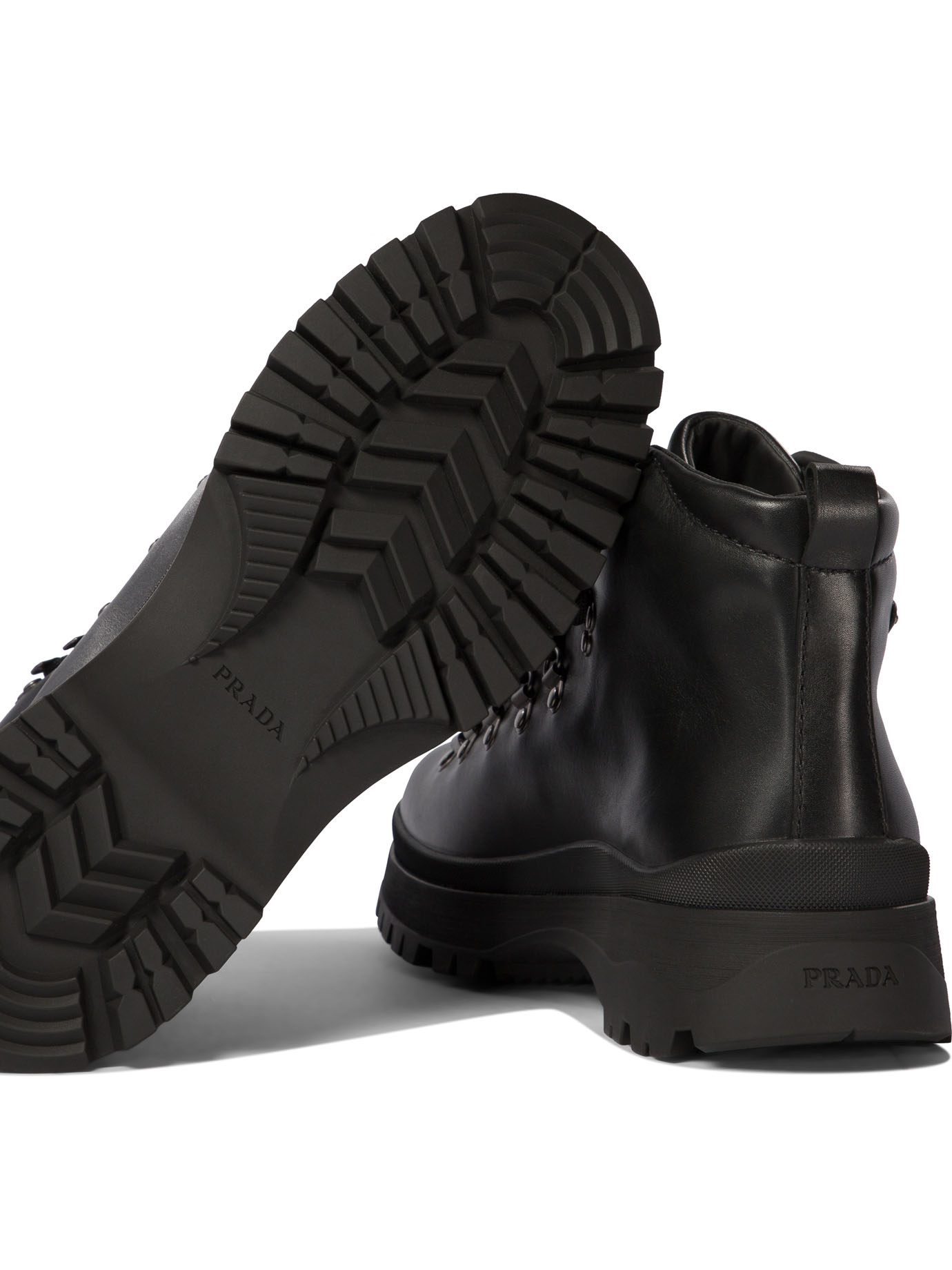 PRADA Black   Leather boots with triangle logo